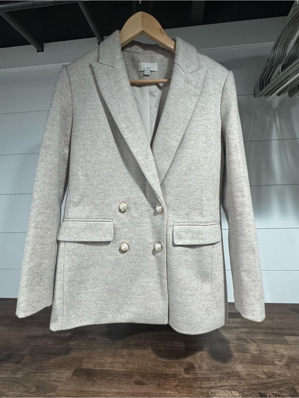 LOFT Women's Light Cream Double-Breasted Blazer with Gold Buttons